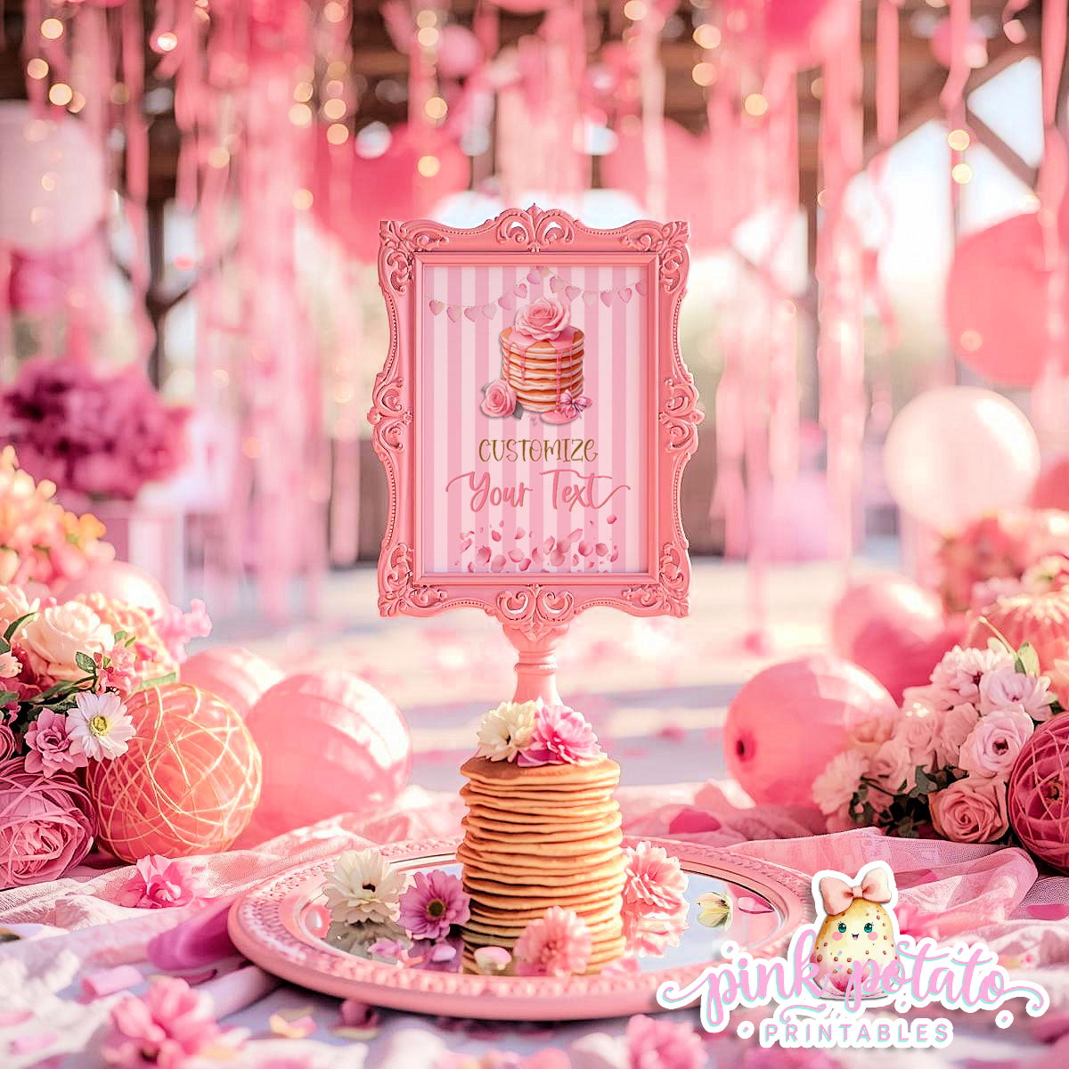 Pink Valentine-Pancake Bar-Blank Sign-8x10-Customize in Corjl ONLY-Valentine's Day-Buffet-Valentine's Party-EDITABLE-INSTANT DOWNLOAD