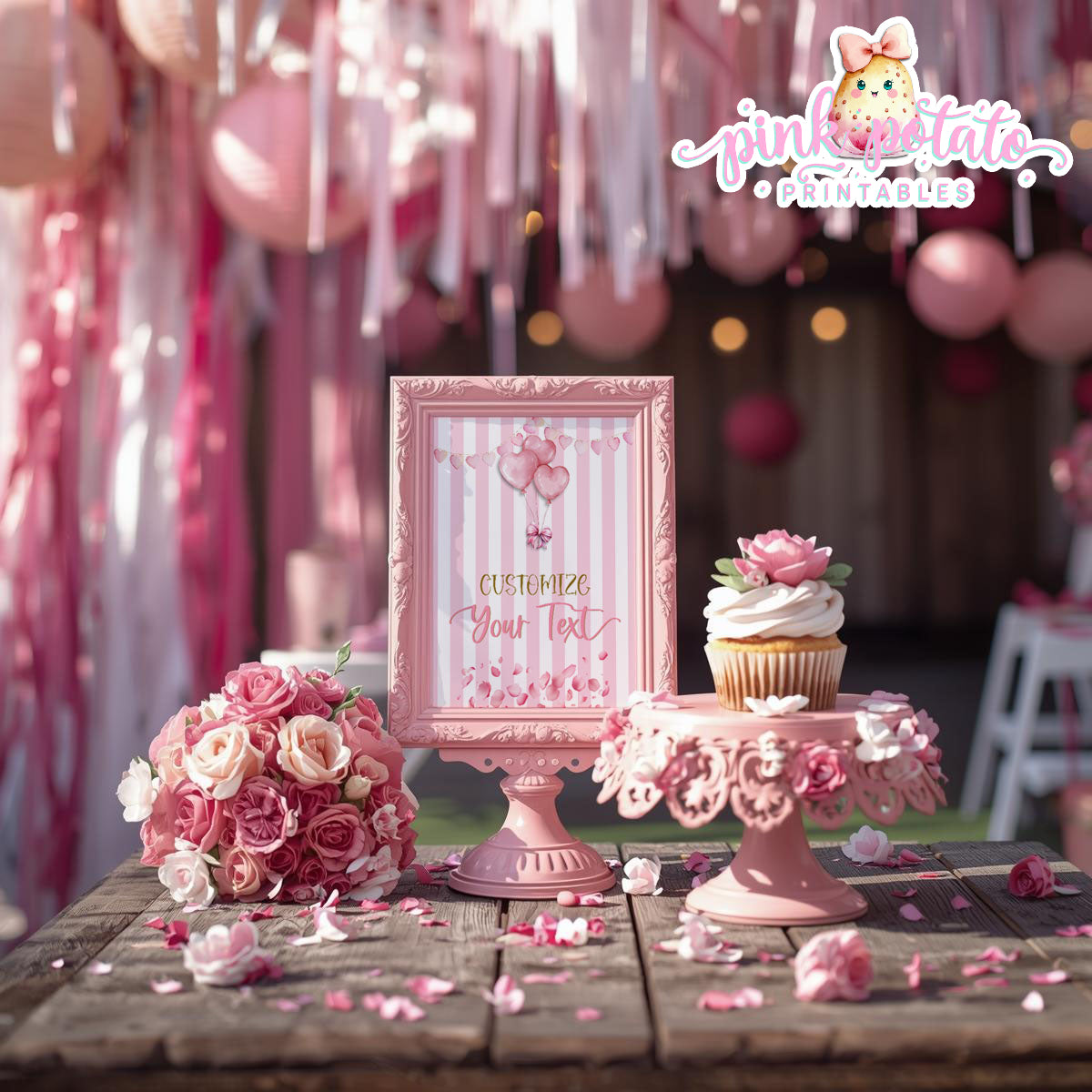 Pink Valentine-Blank Sign-8x10-Customize in Corjl ONLY-Valentine's Day-Buffet-Valentine's Party-EDITABLE-INSTANT DOWNLOAD