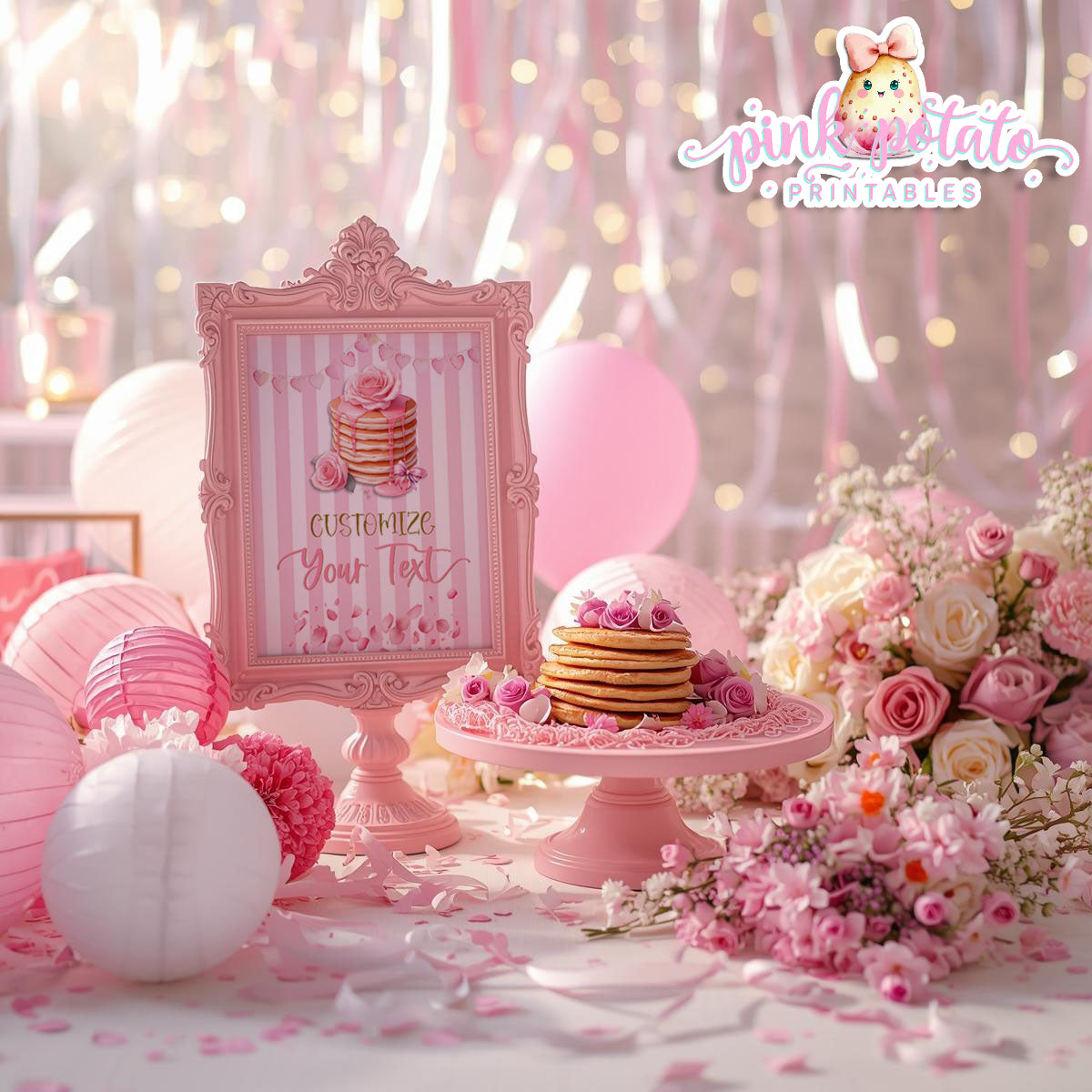 Pink Valentine-Pancake Bar-Blank Sign-8x10-Customize in Corjl ONLY-Valentine's Day-Buffet-Valentine's Party-EDITABLE-INSTANT DOWNLOAD