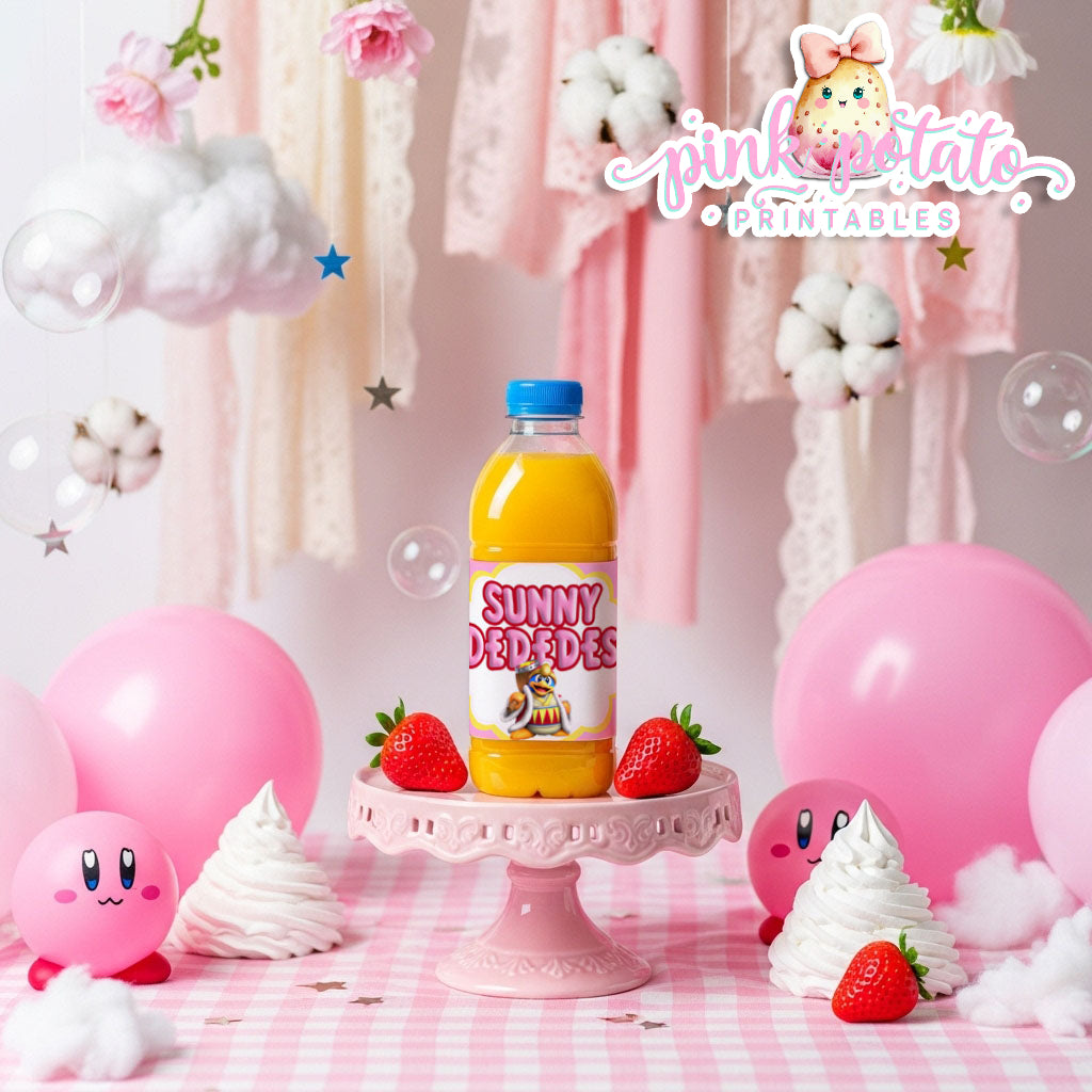 Kirby-Sunny D Labels-Sunny DeDeDe-Kirby Party Theme-INSTANT DOWNLOAD