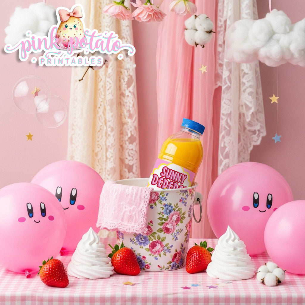 Kirby-Sunny D Labels-Sunny DeDeDe-Kirby Party Theme-INSTANT DOWNLOAD