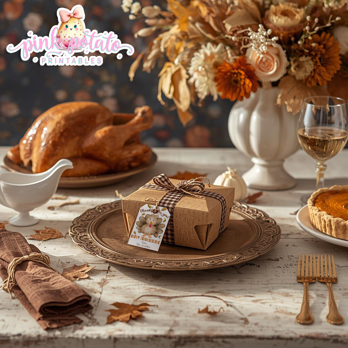 Turkey Day II-Editable Favor Tags-Printable-You Edit Name Only-Favor Cards-Thanksgiving Dinner-Holiday Party-INSTANT DOWNLOAD