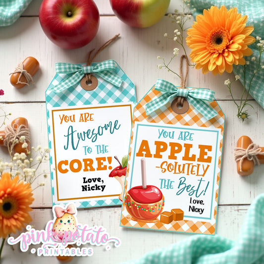 Caramel Apple-Favor Tags-You Customize From Line in Corjl-Toffee Apple-Caramel Apple Bar-Gift Tags-Digital-INSTANT DOWNLOAD