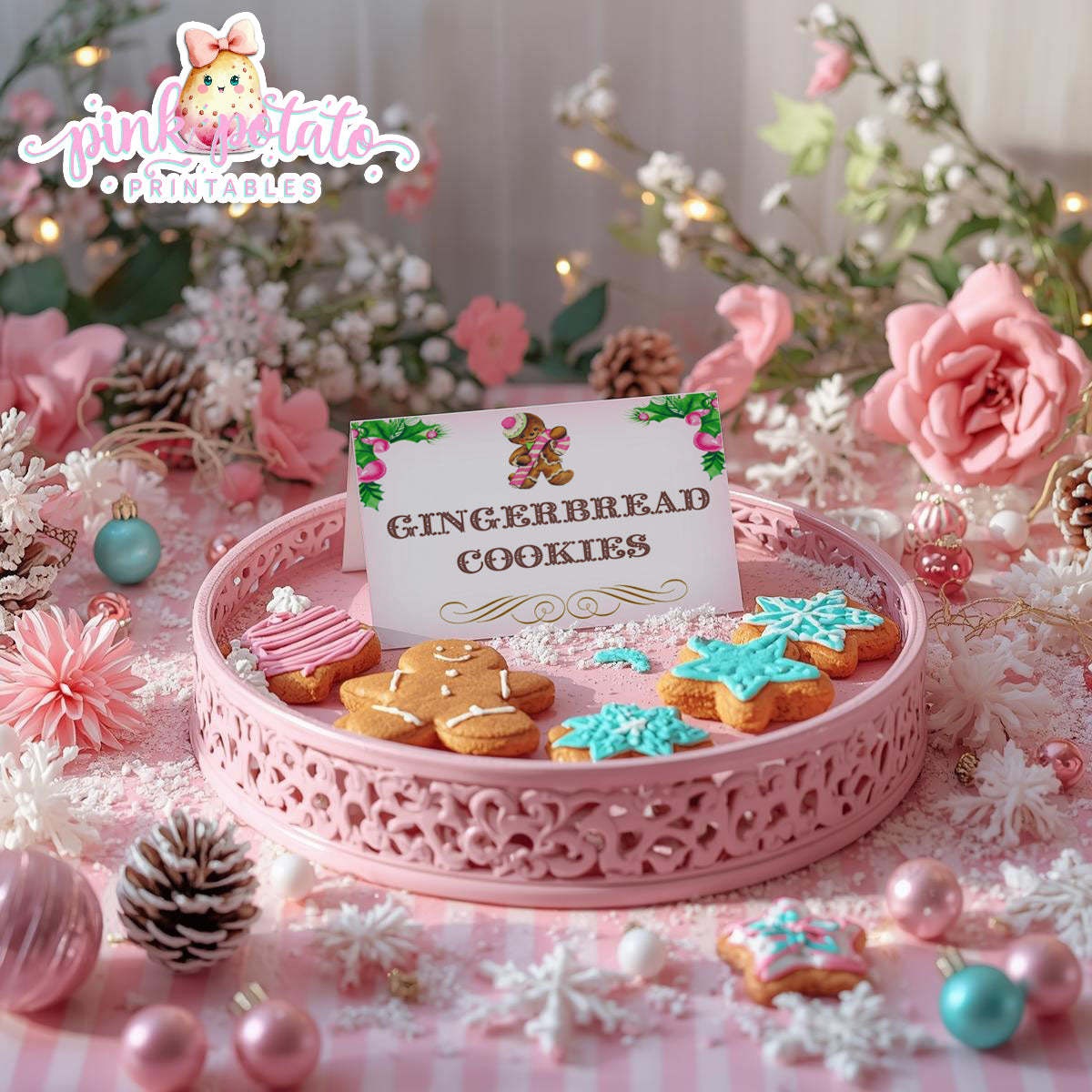 Gingerbread Cookies-Editable Tent Cards-Place or Buffet Cards-Cookie Decorating Party-Gingerbread-Printable-Christmas Party-INSTANT DOWNLOAD