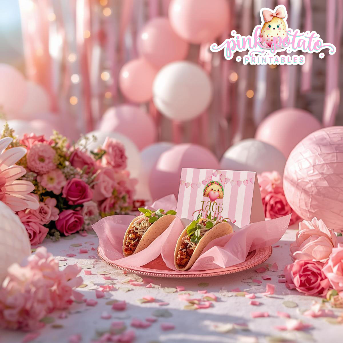 Pink Valentine-Taco Bar-Buffet Cards-Tent Cards-Valentine's Day-Buffet-Valentine's Party-PREFILLED PDF-EDITABLE IN CORJL ONLY-INSTANT DOWNLOAD