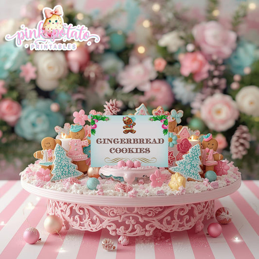 Gingerbread Cookies-Editable Tent Cards-Place or Buffet Cards-Cookie Decorating Party-Gingerbread-Printable-Christmas Party-INSTANT DOWNLOAD