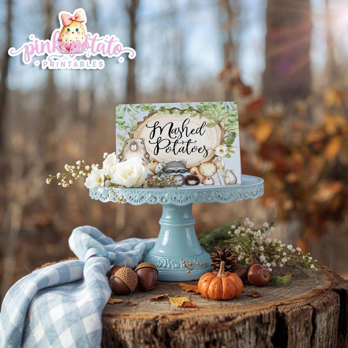 Woodland Thanksgiving-Editable Buffet Cards-Printable-Tent Cards-Place Cards-Thanksgiving Dinner-Kids Table-Holiday Party-INSTANT DOWNLOAD