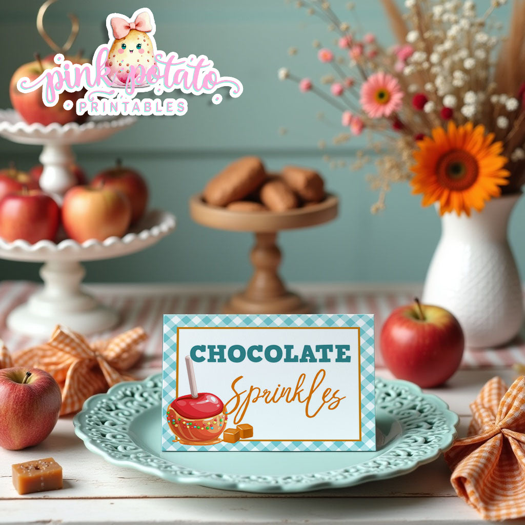 Caramel Apple-Caramel Apple Bar Buffet Cards-You Customize in Corjl-Toffee Apple-Caramel Apple Bar-Tent Cards-Digital-INSTANT DOWNLOAD