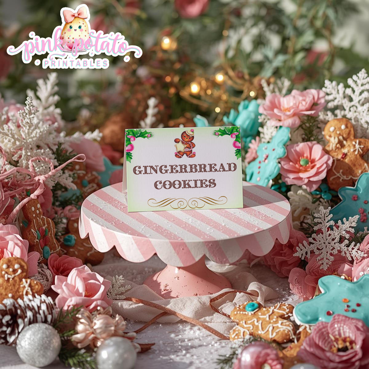 Gingerbread Cookies-Editable Tent Cards-Place or Buffet Cards-Cookie Decorating Party-Gingerbread-Printable-Christmas Party-INSTANT DOWNLOAD