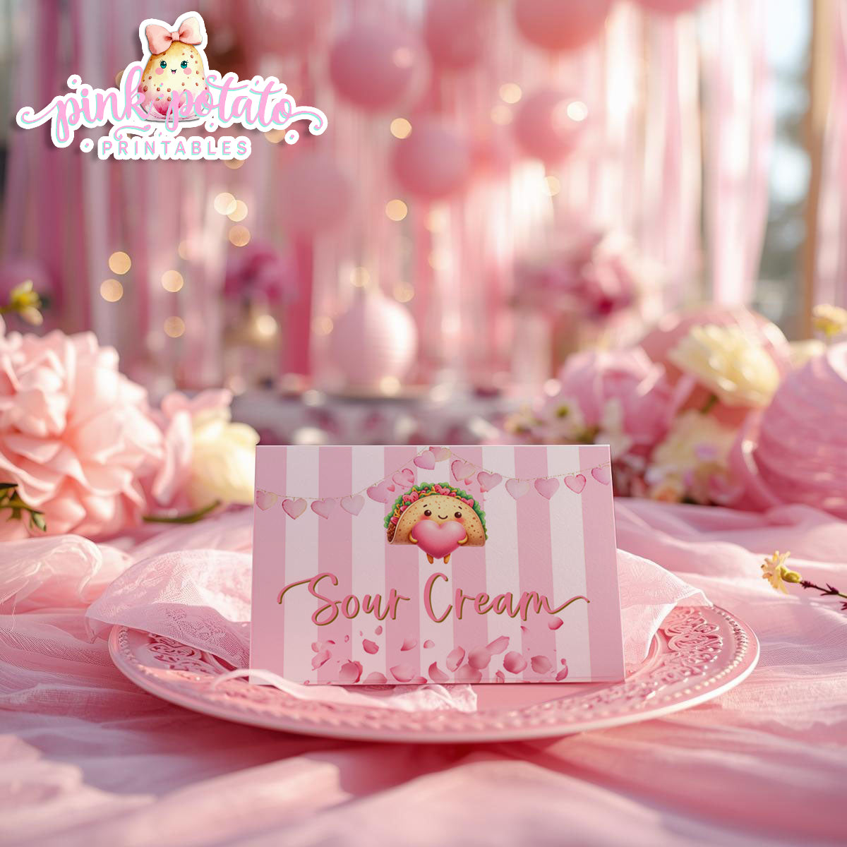 Pink Valentine-Taco Bar-Buffet Cards-Tent Cards-Valentine's Day-Buffet-Valentine's Party-PREFILLED PDF-EDITABLE IN CORJL ONLY-INSTANT DOWNLOAD
