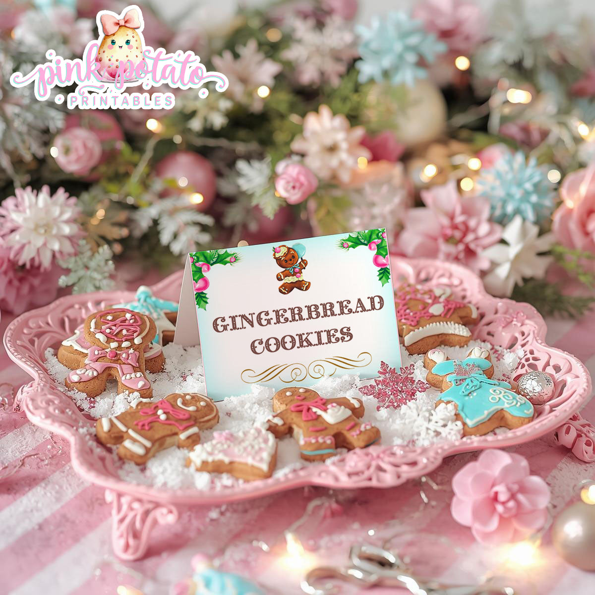 Gingerbread Cookies-Editable Tent Cards-Place or Buffet Cards-Cookie Decorating Party-Gingerbread-Printable-Christmas Party-INSTANT DOWNLOAD
