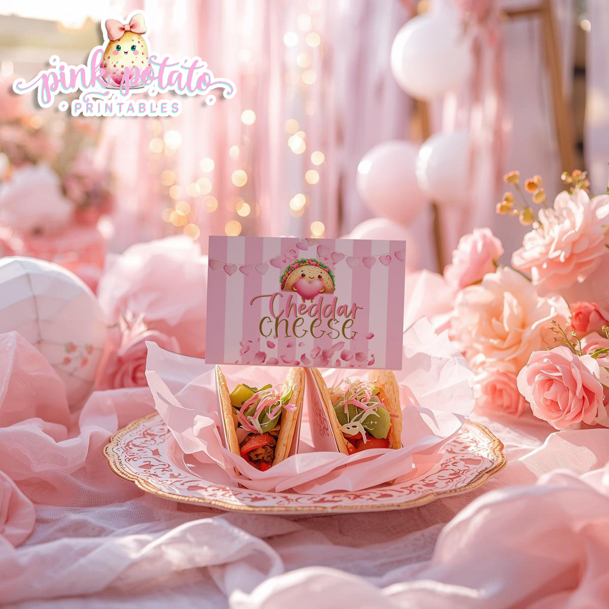 Pink Valentine-Taco Bar-Buffet Cards-Tent Cards-Valentine's Day-Buffet-Valentine's Party-PREFILLED PDF-EDITABLE IN CORJL ONLY-INSTANT DOWNLOAD