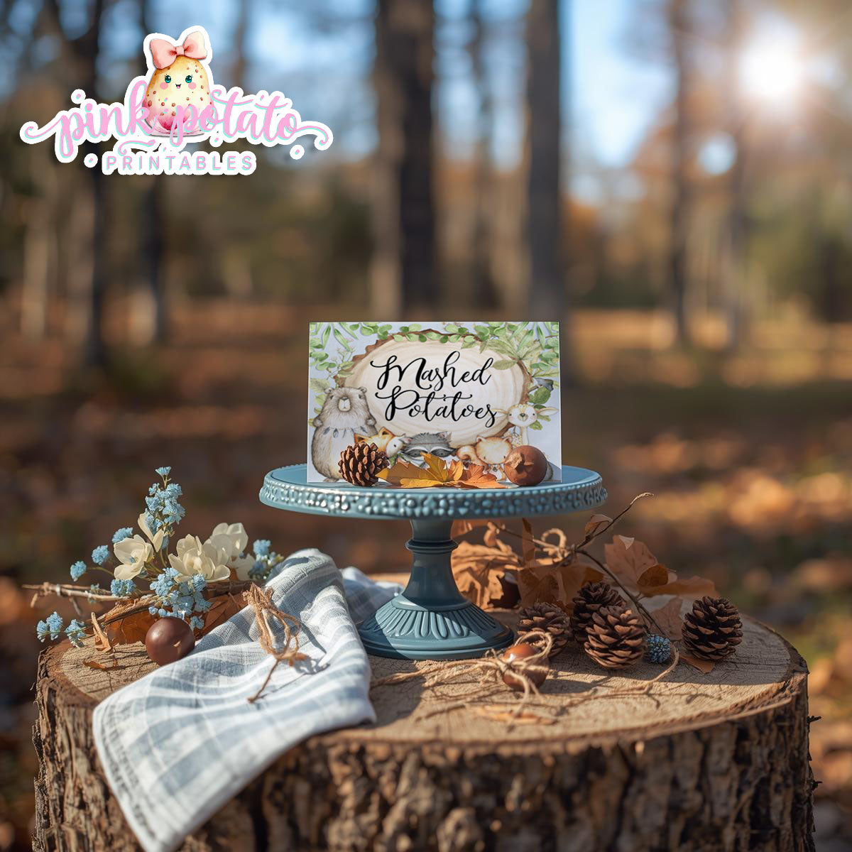 Woodland Thanksgiving-Editable Buffet Cards-Printable-Tent Cards-Place Cards-Thanksgiving Dinner-Kids Table-Holiday Party-INSTANT DOWNLOAD