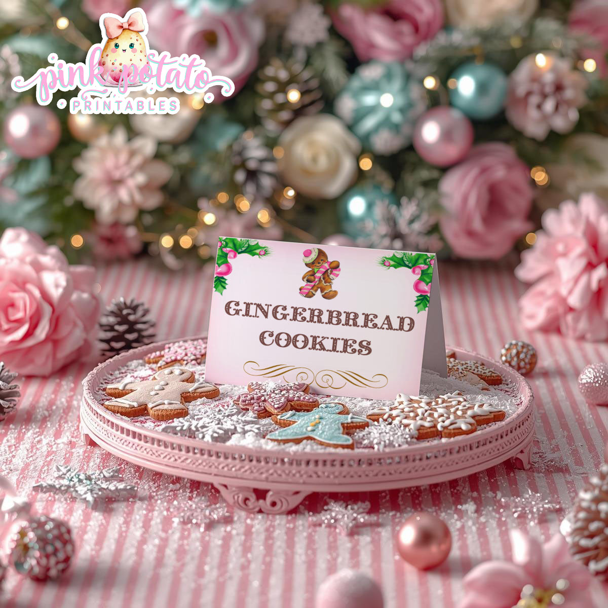 Gingerbread Cookies-Editable Tent Cards-Place or Buffet Cards-Cookie Decorating Party-Gingerbread-Printable-Christmas Party-INSTANT DOWNLOAD