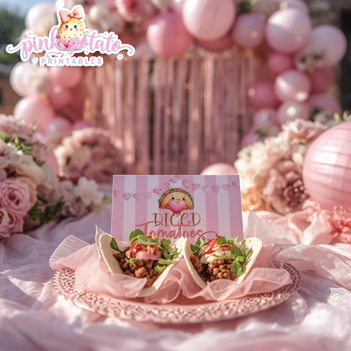 Pink Valentine-Taco Bar-Buffet Cards-Tent Cards-Valentine's Day-Buffet-Valentine's Party-PREFILLED PDF-EDITABLE IN CORJL ONLY-INSTANT DOWNLOAD