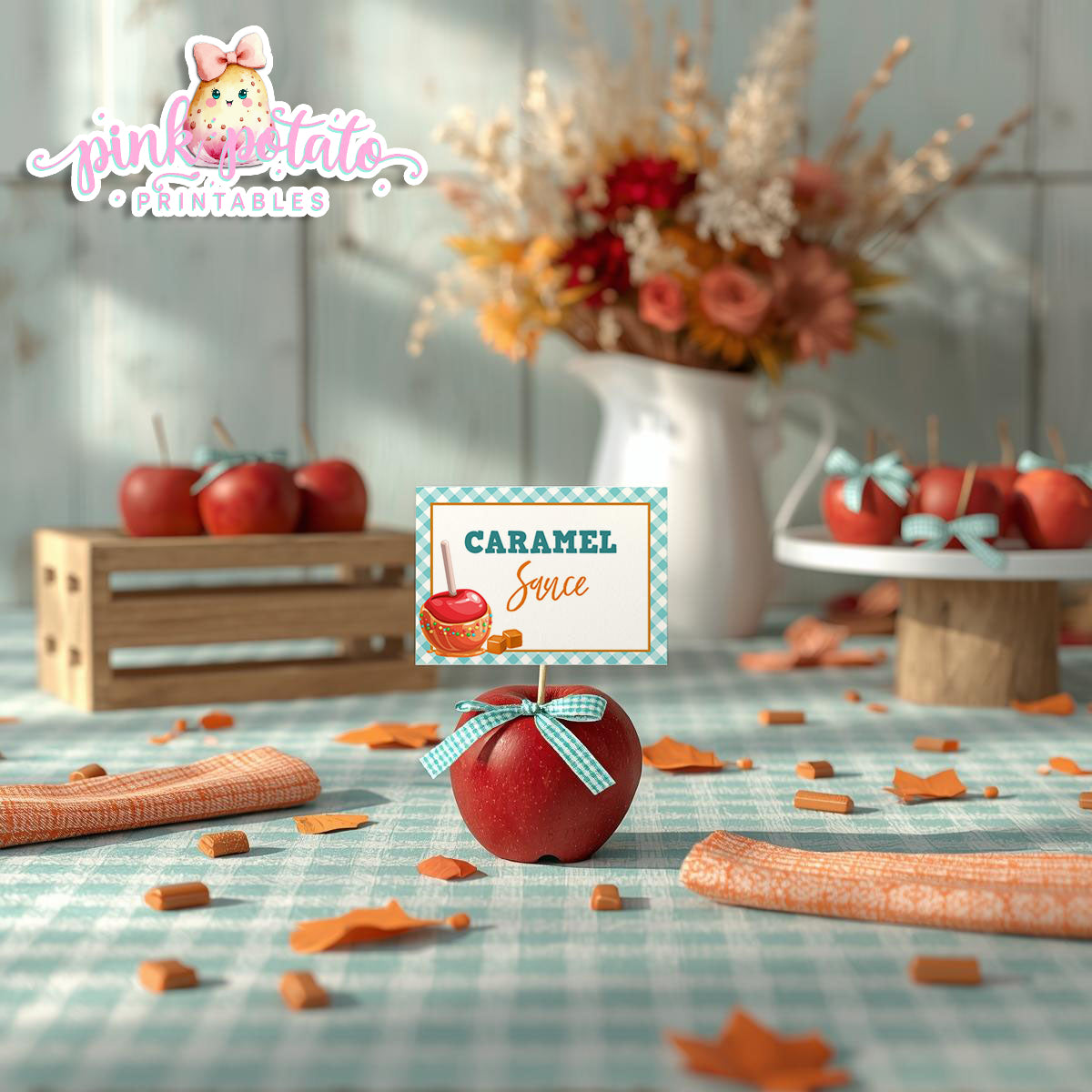 Caramel Apple-Caramel Apple Bar Buffet Cards-You Customize in Corjl-Toffee Apple-Caramel Apple Bar-Tent Cards-Digital-INSTANT DOWNLOAD