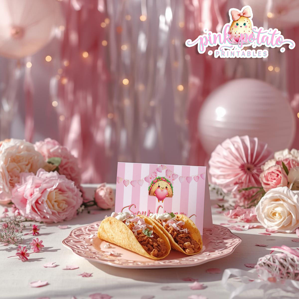 Pink Valentine-Taco Bar-Buffet Cards-Tent Cards-Valentine's Day-Buffet-Valentine's Party-PREFILLED PDF-EDITABLE IN CORJL ONLY-INSTANT DOWNLOAD