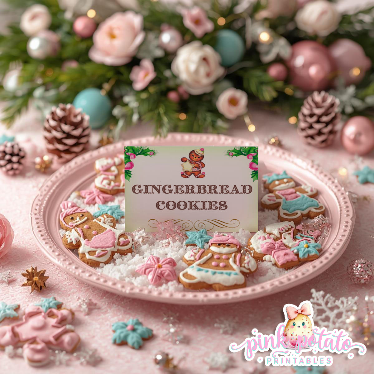 Gingerbread Cookies-Editable Tent Cards-Place or Buffet Cards-Cookie Decorating Party-Gingerbread-Printable-Christmas Party-INSTANT DOWNLOAD