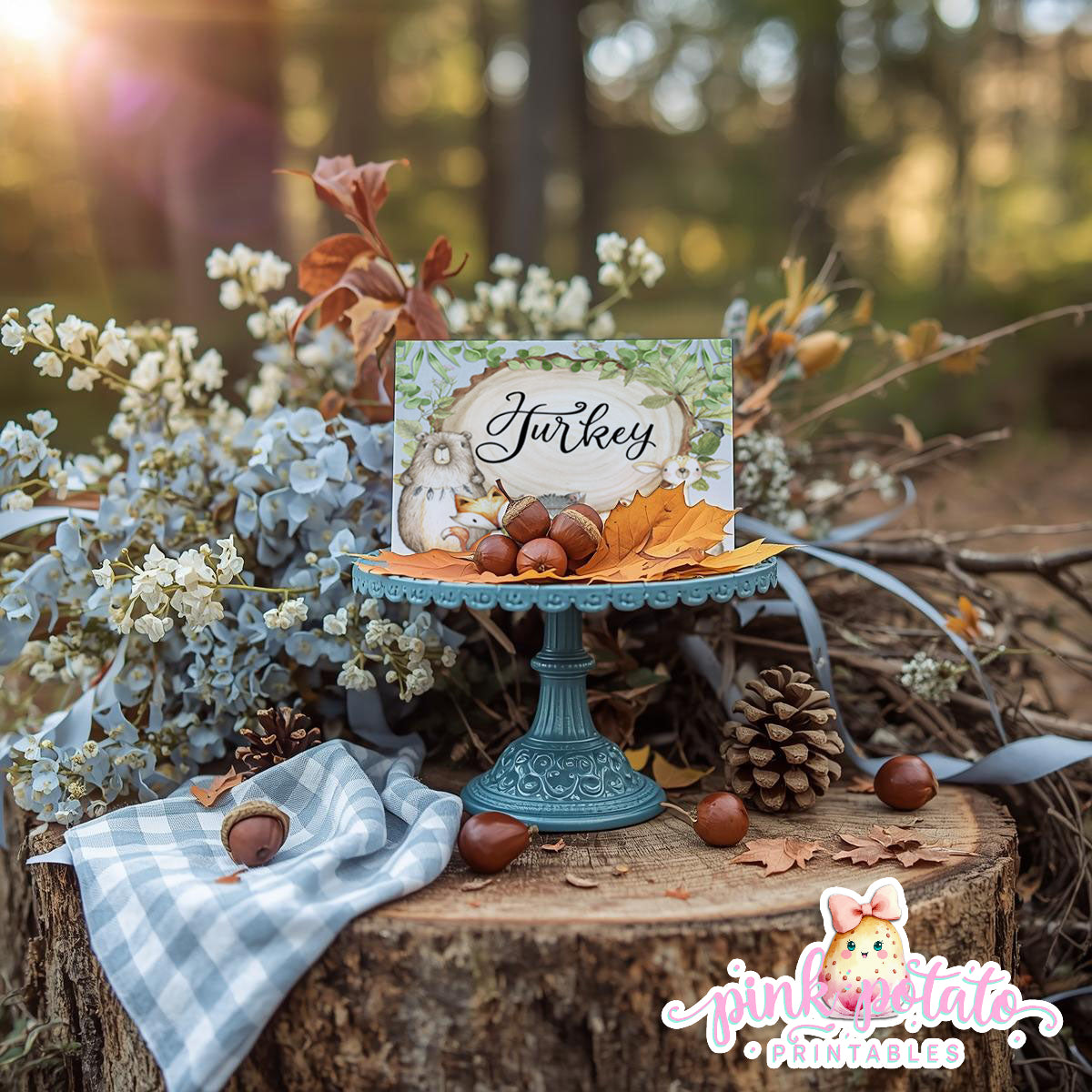 Woodland Thanksgiving-Editable Buffet Cards-Printable-Tent Cards-Place Cards-Thanksgiving Dinner-Kids Table-Holiday Party-INSTANT DOWNLOAD