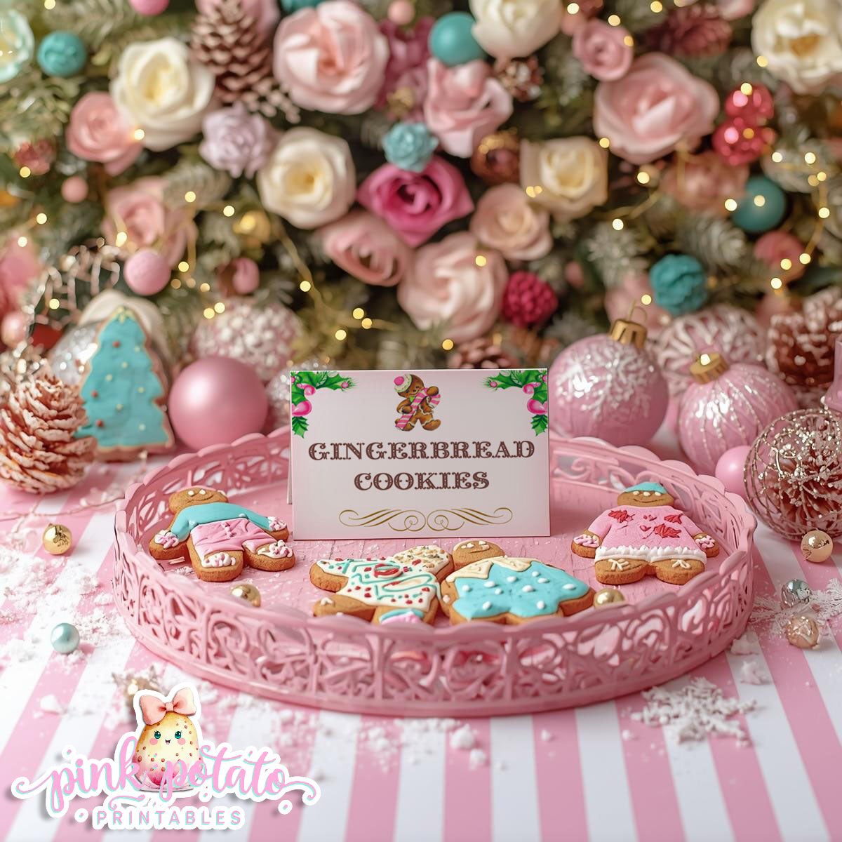 Gingerbread Cookies-Editable Tent Cards-Place or Buffet Cards-Cookie Decorating Party-Gingerbread-Printable-Christmas Party-INSTANT DOWNLOAD
