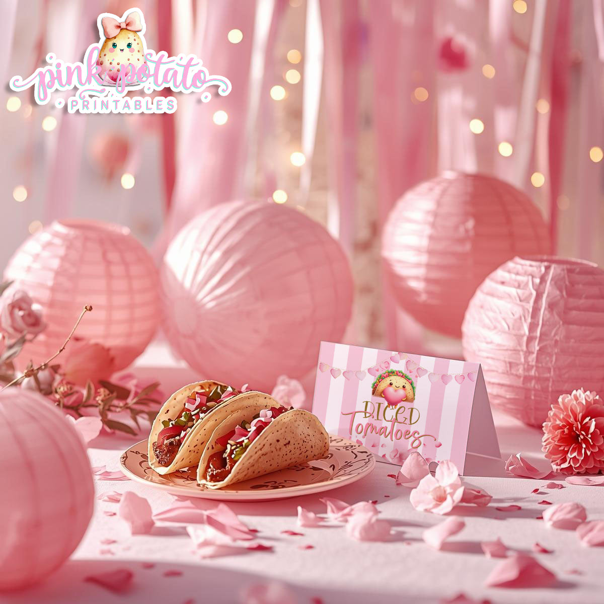 Pink Valentine-Taco Bar-Buffet Cards-Tent Cards-Valentine's Day-Buffet-Valentine's Party-PREFILLED PDF-EDITABLE IN CORJL ONLY-INSTANT DOWNLOAD