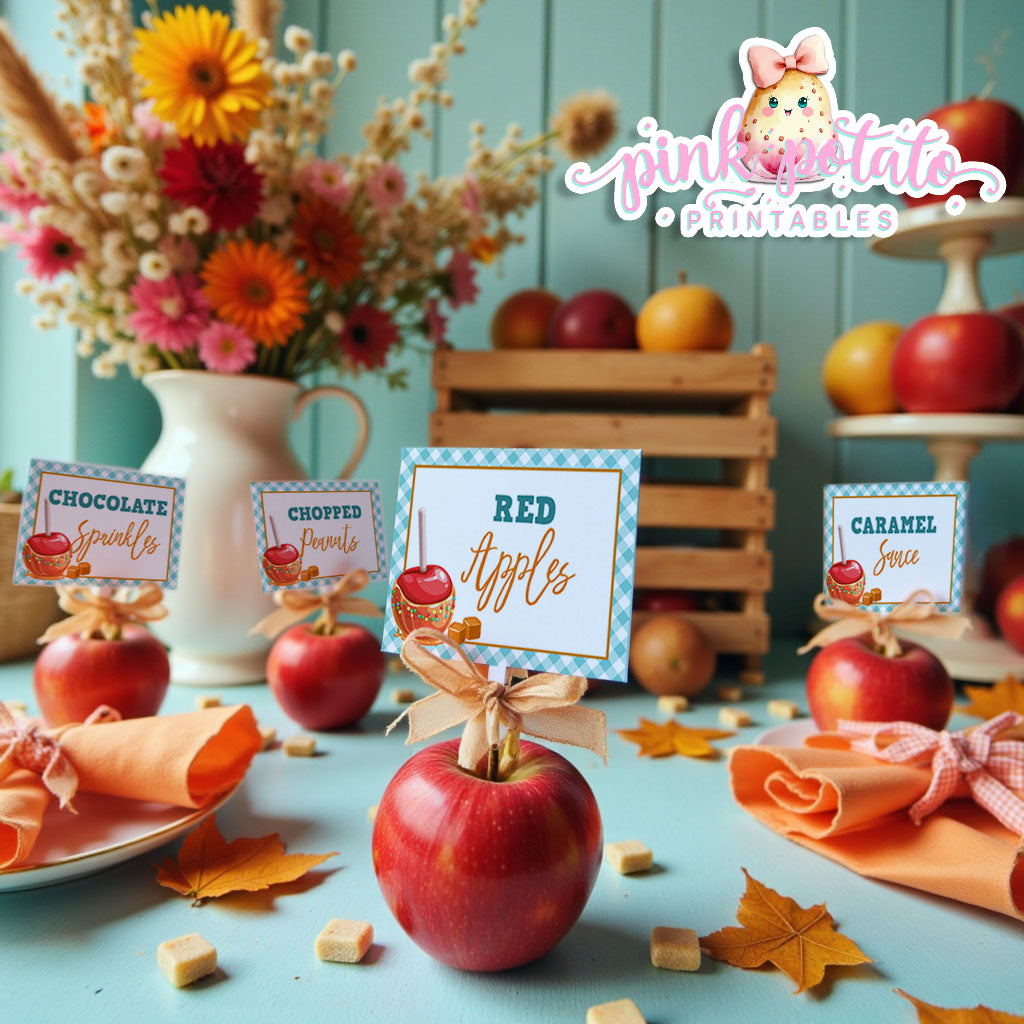 Caramel Apple-Caramel Apple Bar Buffet Cards-You Customize in Corjl-Toffee Apple-Caramel Apple Bar-Tent Cards-Digital-INSTANT DOWNLOAD