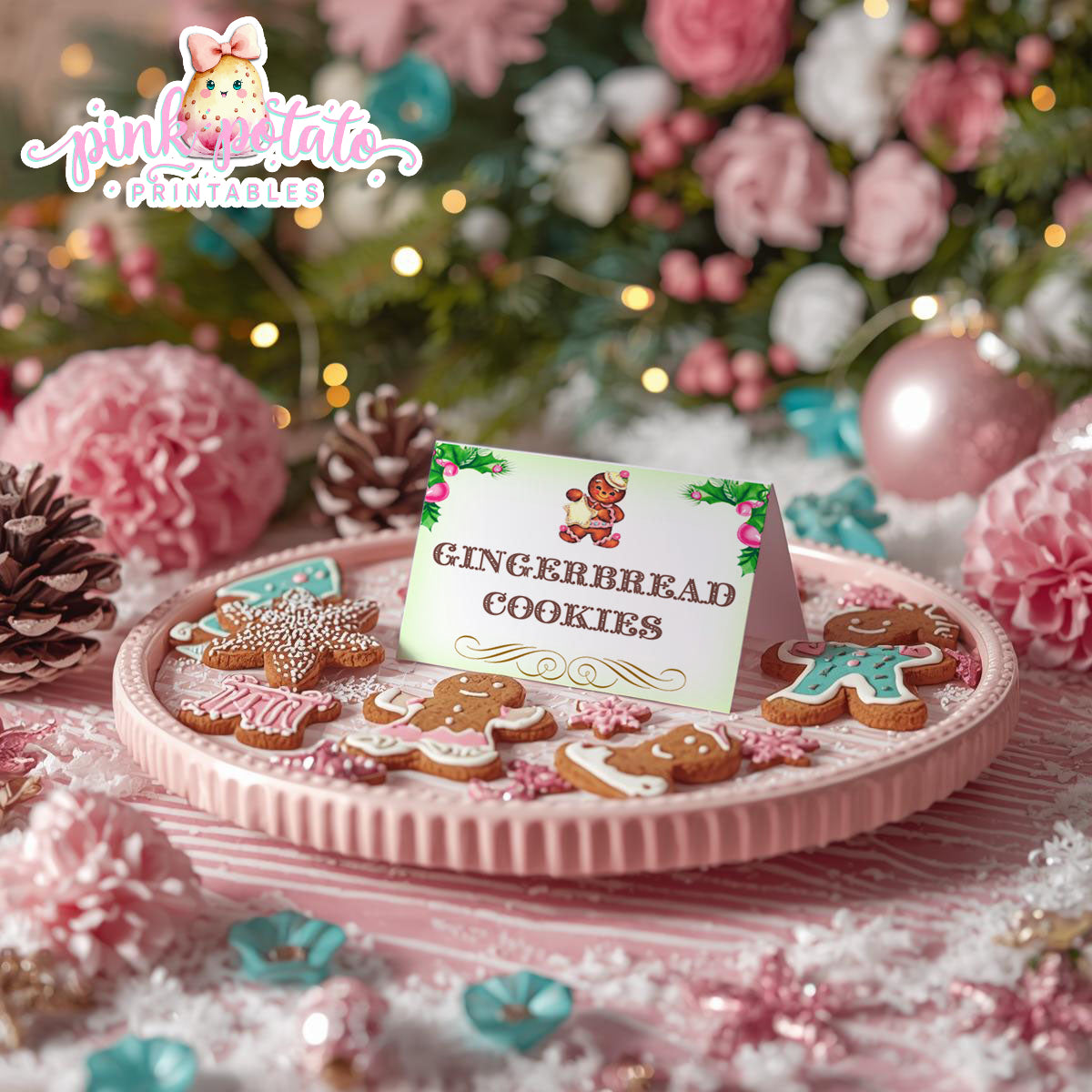 Gingerbread Cookies-Editable Tent Cards-Place or Buffet Cards-Cookie Decorating Party-Gingerbread-Printable-Christmas Party-INSTANT DOWNLOAD