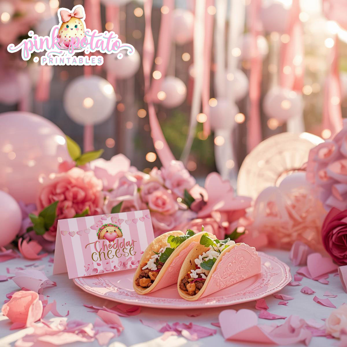 Pink Valentine-Taco Bar-Buffet Cards-Tent Cards-Valentine's Day-Buffet-Valentine's Party-PREFILLED PDF-EDITABLE IN CORJL ONLY-INSTANT DOWNLOAD