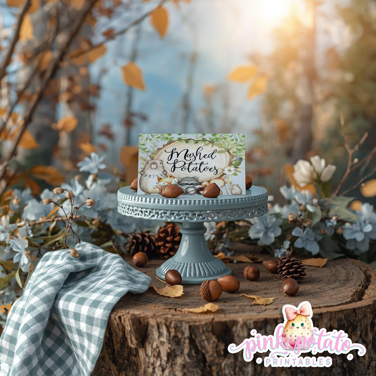 Woodland Thanksgiving-Editable Buffet Cards-Printable-Tent Cards-Place Cards-Thanksgiving Dinner-Kids Table-Holiday Party-INSTANT DOWNLOAD