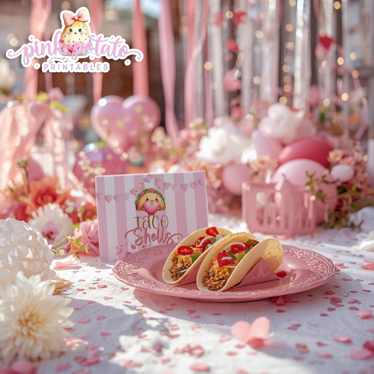 Pink Valentine-Taco Bar-Buffet Cards-Tent Cards-Valentine's Day-Buffet-Valentine's Party-PREFILLED PDF-EDITABLE IN CORJL ONLY-INSTANT DOWNLOAD
