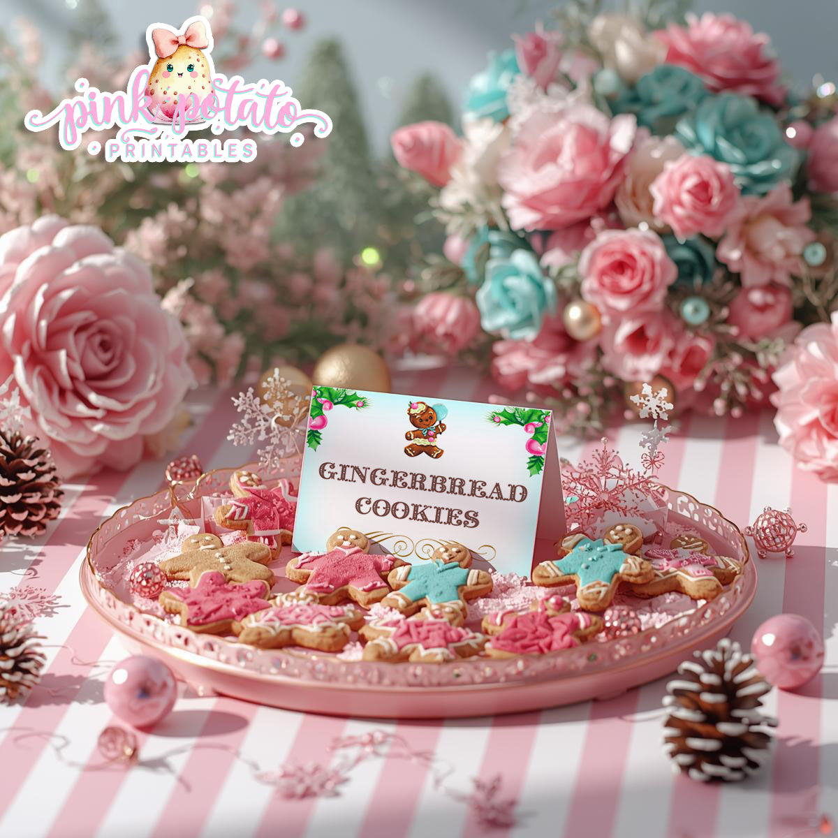 Gingerbread Cookies-Editable Tent Cards-Place or Buffet Cards-Cookie Decorating Party-Gingerbread-Printable-Christmas Party-INSTANT DOWNLOAD