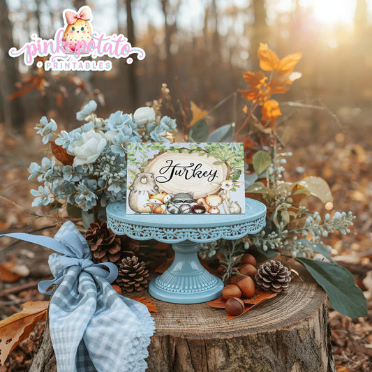 Woodland Thanksgiving-Editable Buffet Cards-Printable-Tent Cards-Place Cards-Thanksgiving Dinner-Kids Table-Holiday Party-INSTANT DOWNLOAD