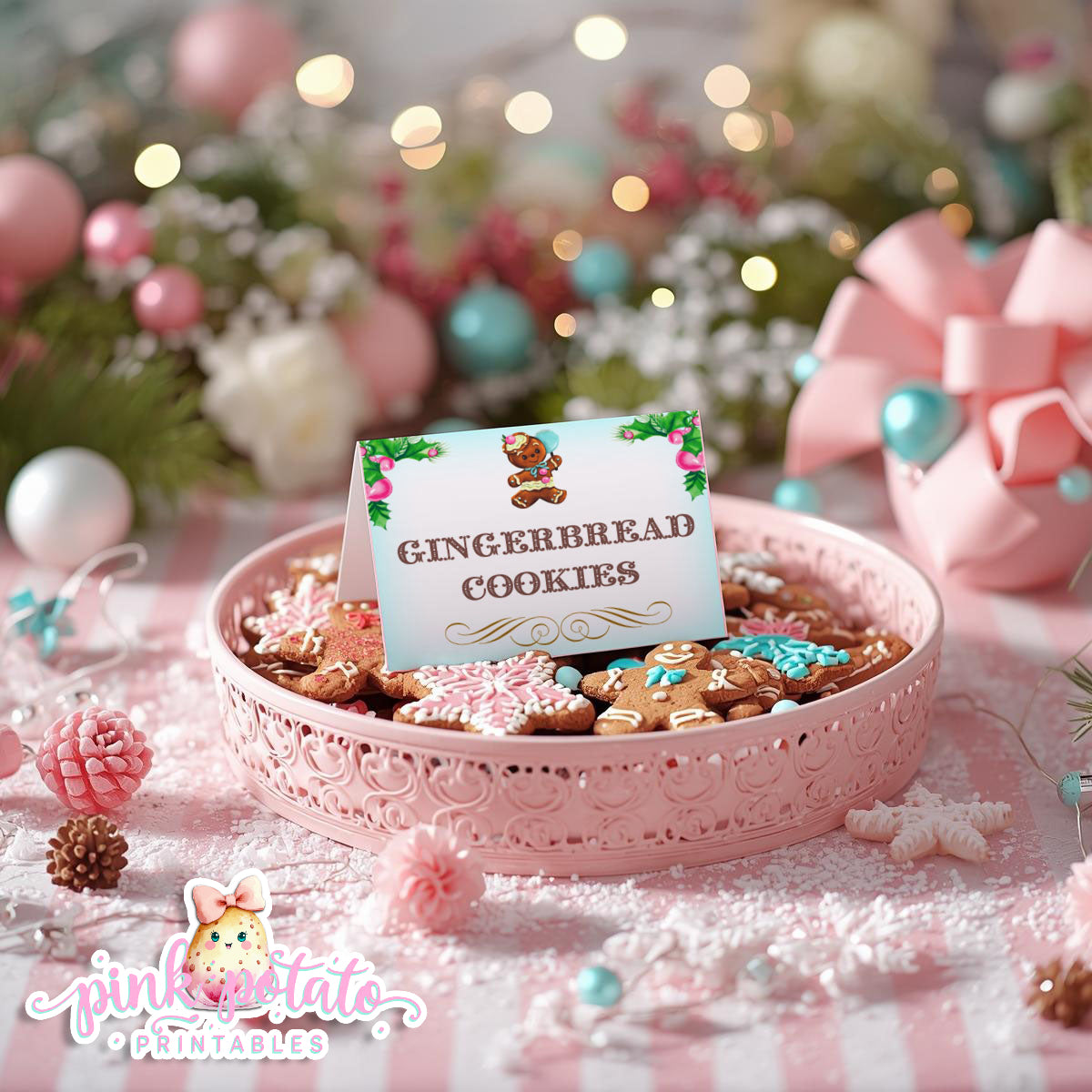 Gingerbread Cookies-Editable Tent Cards-Place or Buffet Cards-Cookie Decorating Party-Gingerbread-Printable-Christmas Party-INSTANT DOWNLOAD