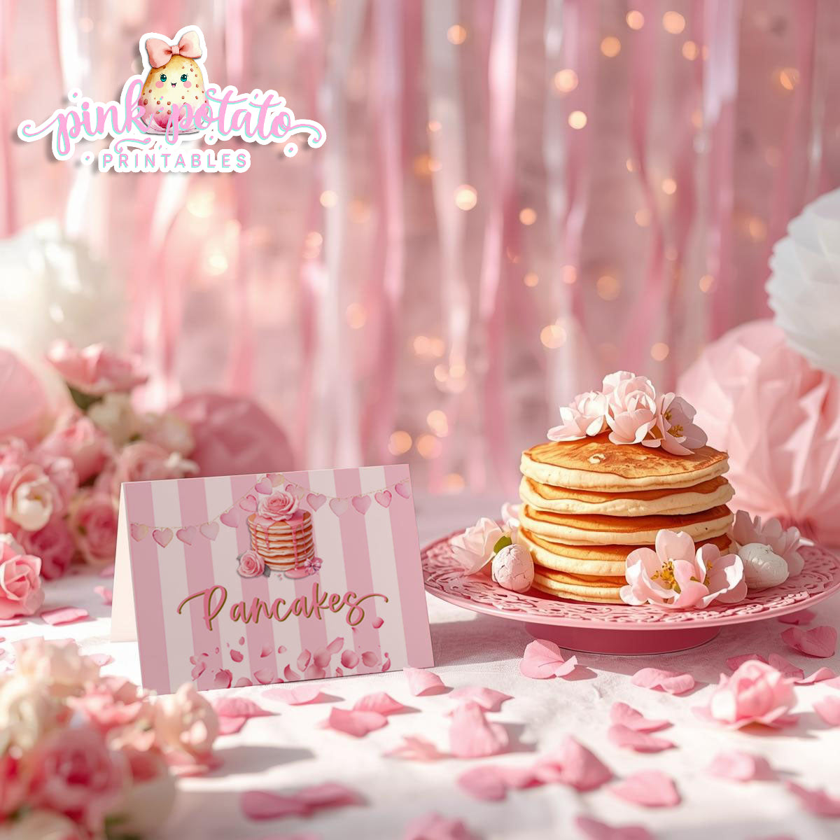 Pink Valentine-Pancake Bar-Buffet Cards-Tent Cards-Valentine's Day-Buffet-Valentine's Party-PREFILLED PDF-EDITABLE IN CORJL ONLY-INSTANT DOWNLOAD
