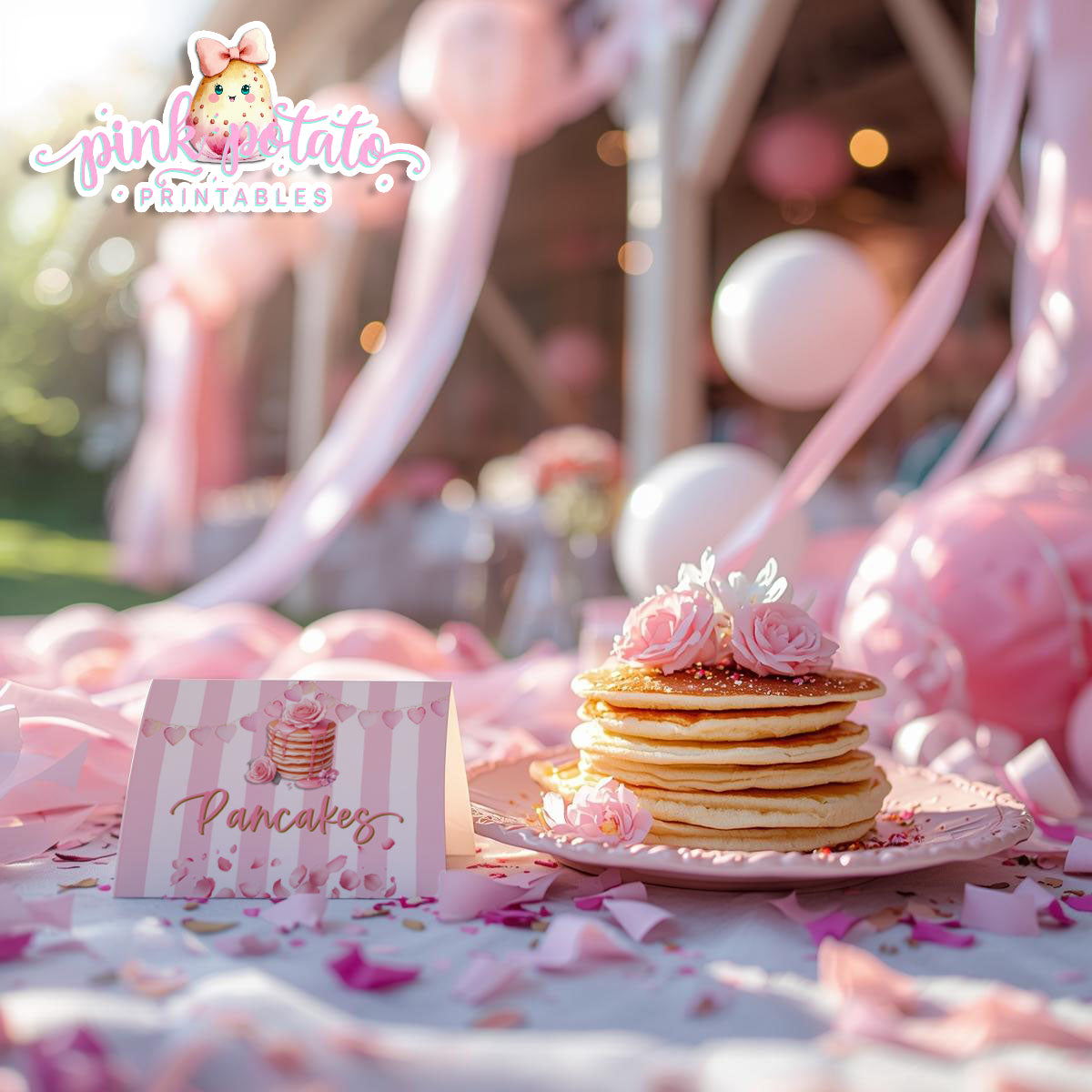 Pink Valentine-Pancake Bar-Buffet Cards-Tent Cards-Valentine's Day-Buffet-Valentine's Party-PREFILLED PDF-EDITABLE IN CORJL ONLY-INSTANT DOWNLOAD