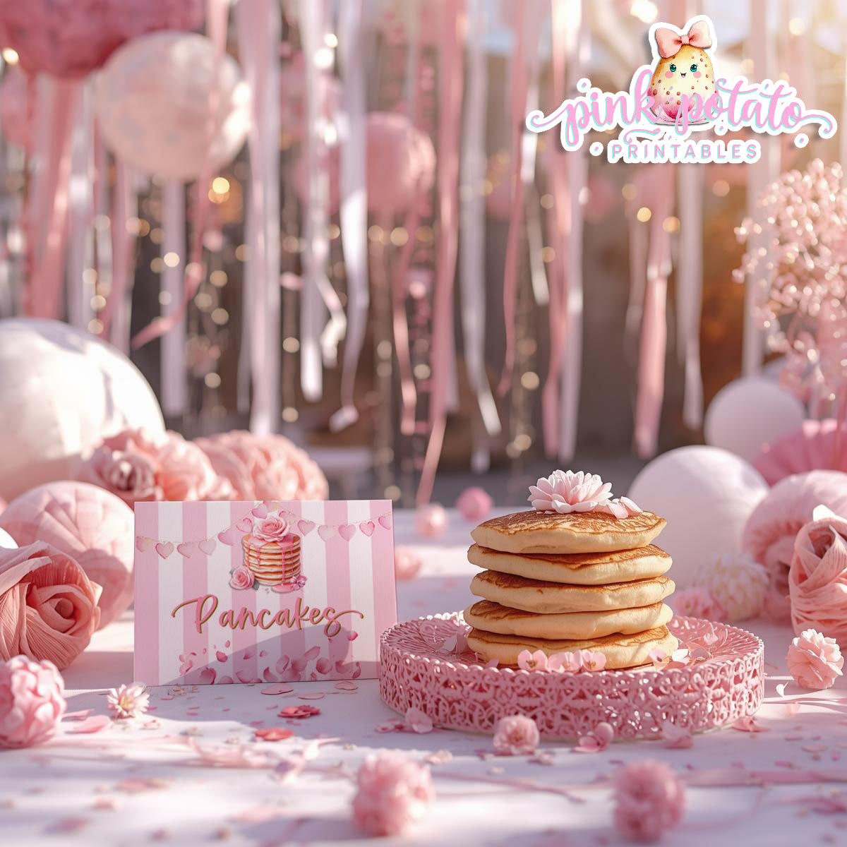 Pink Valentine-Pancake Bar-Buffet Cards-Tent Cards-Valentine's Day-Buffet-Valentine's Party-PREFILLED PDF-EDITABLE IN CORJL ONLY-INSTANT DOWNLOAD