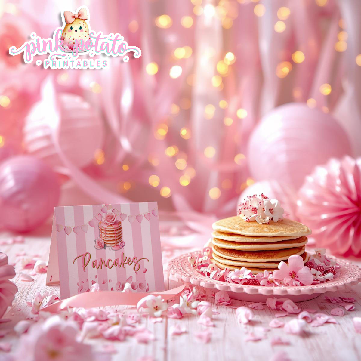 Pink Valentine-Pancake Bar-Buffet Cards-Tent Cards-Valentine's Day-Buffet-Valentine's Party-PREFILLED PDF-EDITABLE IN CORJL ONLY-INSTANT DOWNLOAD