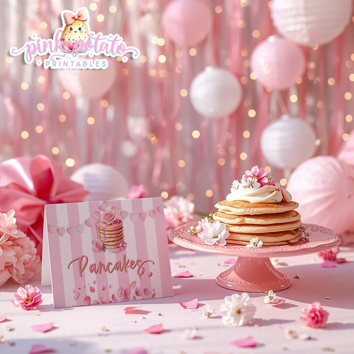 Pink Valentine-Pancake Bar-Buffet Cards-Tent Cards-Valentine's Day-Buffet-Valentine's Party-PREFILLED PDF-EDITABLE IN CORJL ONLY-INSTANT DOWNLOAD