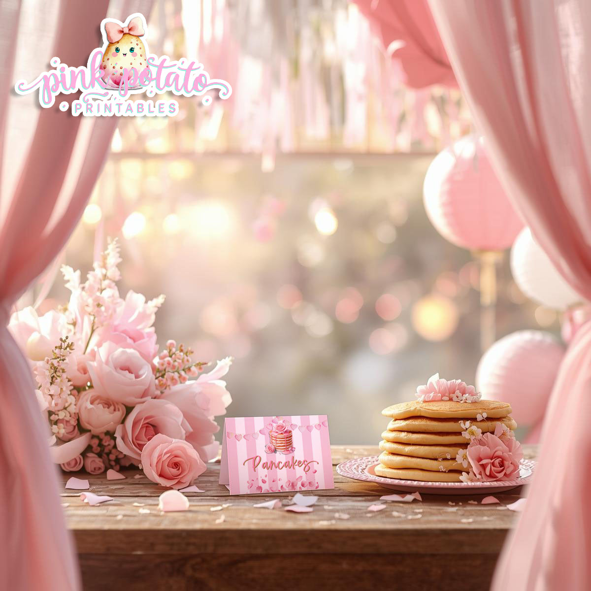 Pink Valentine-Pancake Bar-Buffet Cards-Tent Cards-Valentine's Day-Buffet-Valentine's Party-PREFILLED PDF-EDITABLE IN CORJL ONLY-INSTANT DOWNLOAD