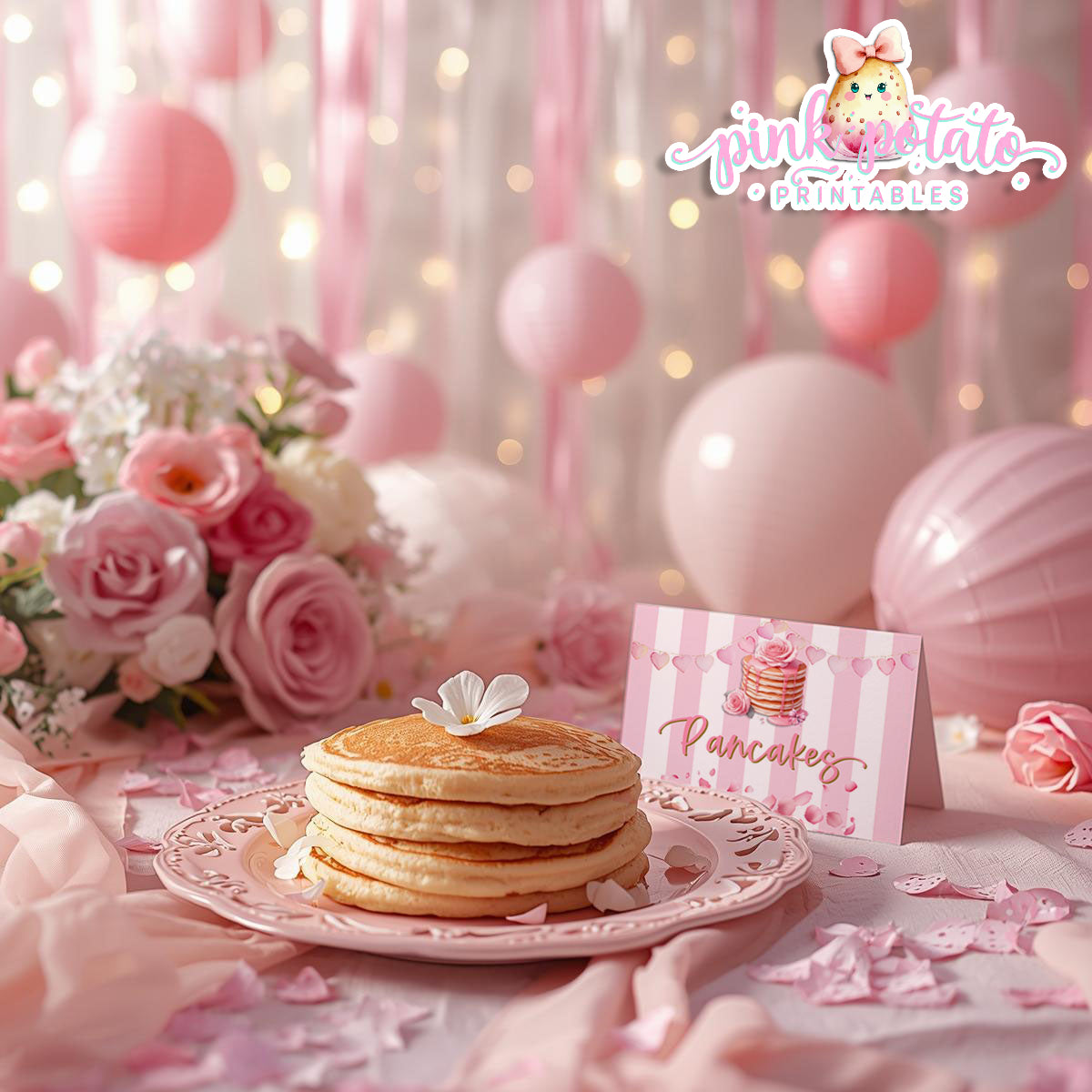 Pink Valentine-Pancake Bar-Buffet Cards-Tent Cards-Valentine's Day-Buffet-Valentine's Party-PREFILLED PDF-EDITABLE IN CORJL ONLY-INSTANT DOWNLOAD