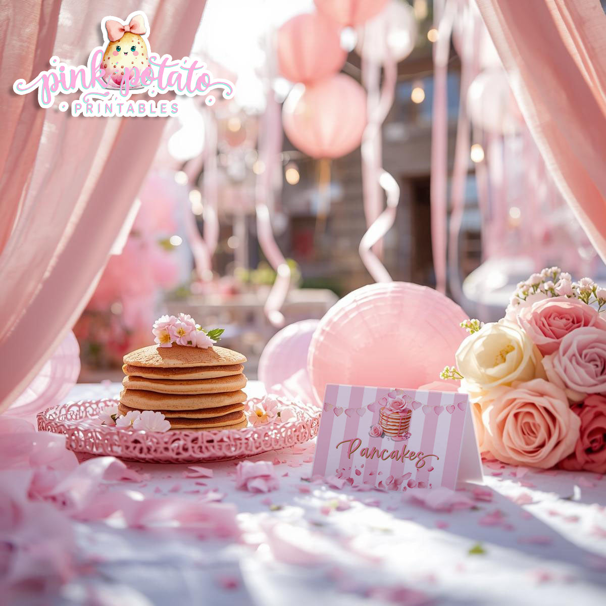 Pink Valentine-Pancake Bar-Buffet Cards-Tent Cards-Valentine's Day-Buffet-Valentine's Party-PREFILLED PDF-EDITABLE IN CORJL ONLY-INSTANT DOWNLOAD