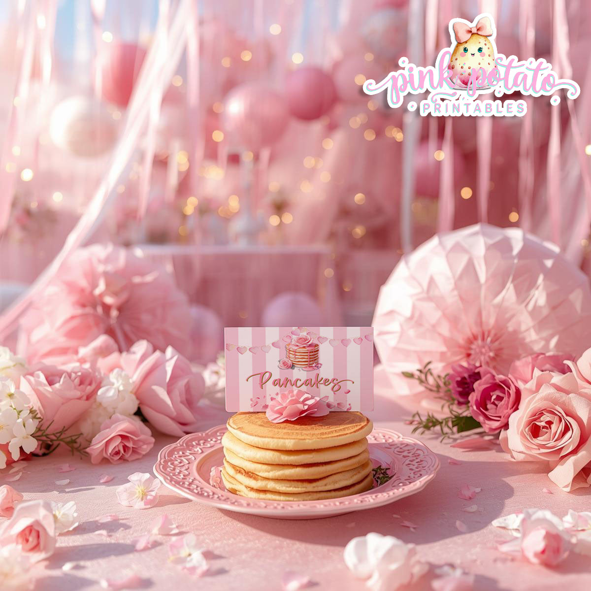 Pink Valentine-Pancake Bar-Buffet Cards-Tent Cards-Valentine's Day-Buffet-Valentine's Party-PREFILLED PDF-EDITABLE IN CORJL ONLY-INSTANT DOWNLOAD