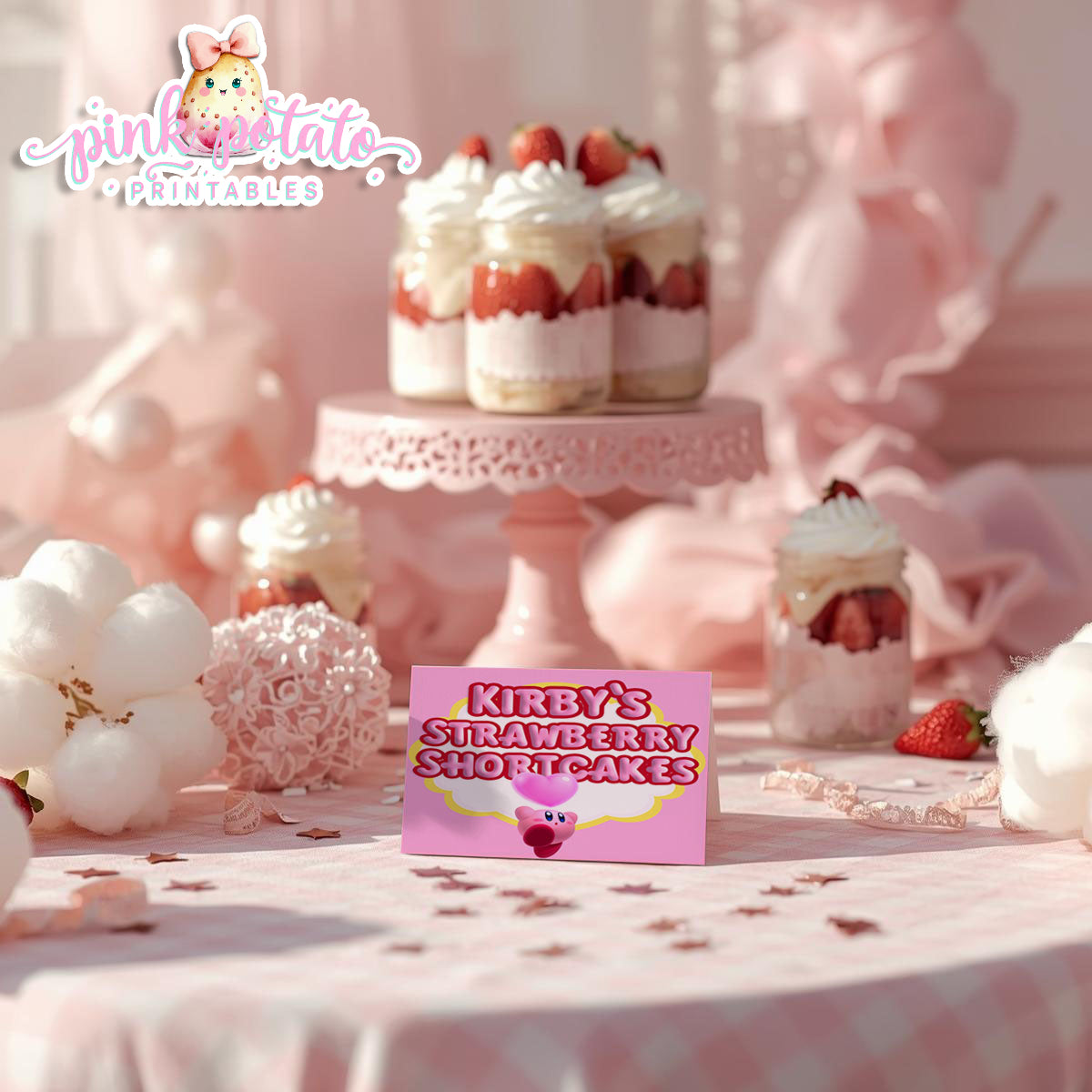 Kirby-PREFILLED Buffet Cards-18 Cards-Kirby Party Theme-INSTANT DOWNLOAD