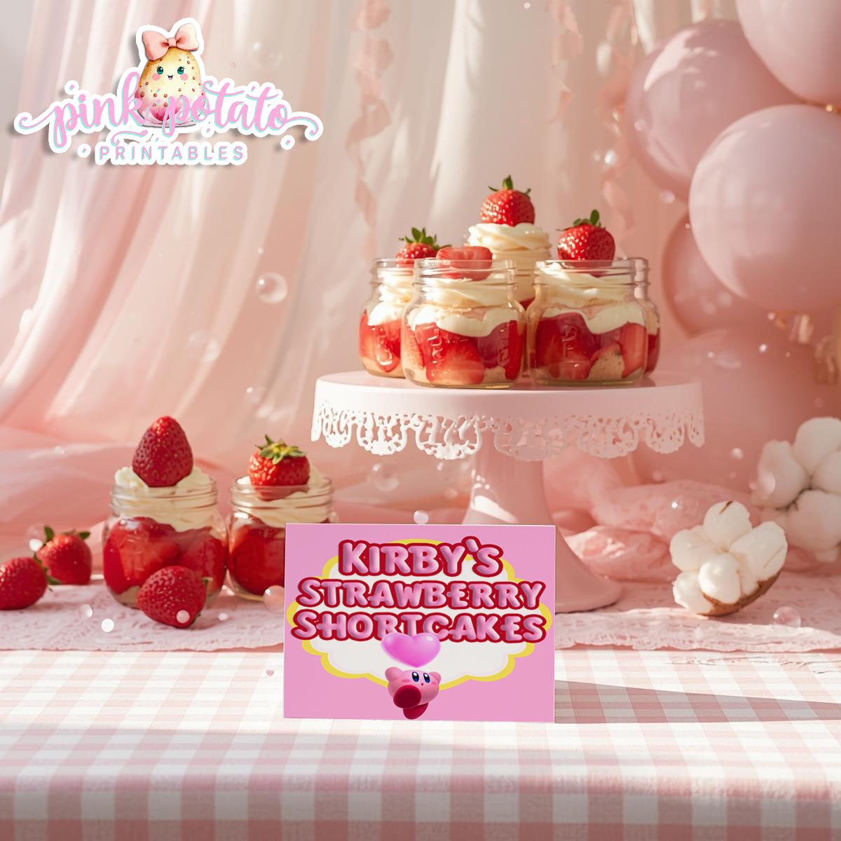 Kirby-PREFILLED Buffet Cards-18 Cards-Kirby Party Theme-INSTANT DOWNLOAD