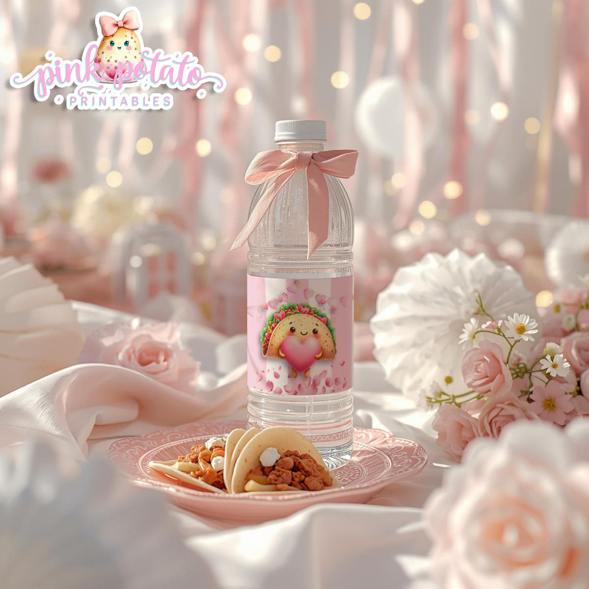 Pink Valentine-Taco Bar-Water Bottle Labels-Valentine's Day-Waterbottle-Valentine's Party-INSTANT DOWNLOAD