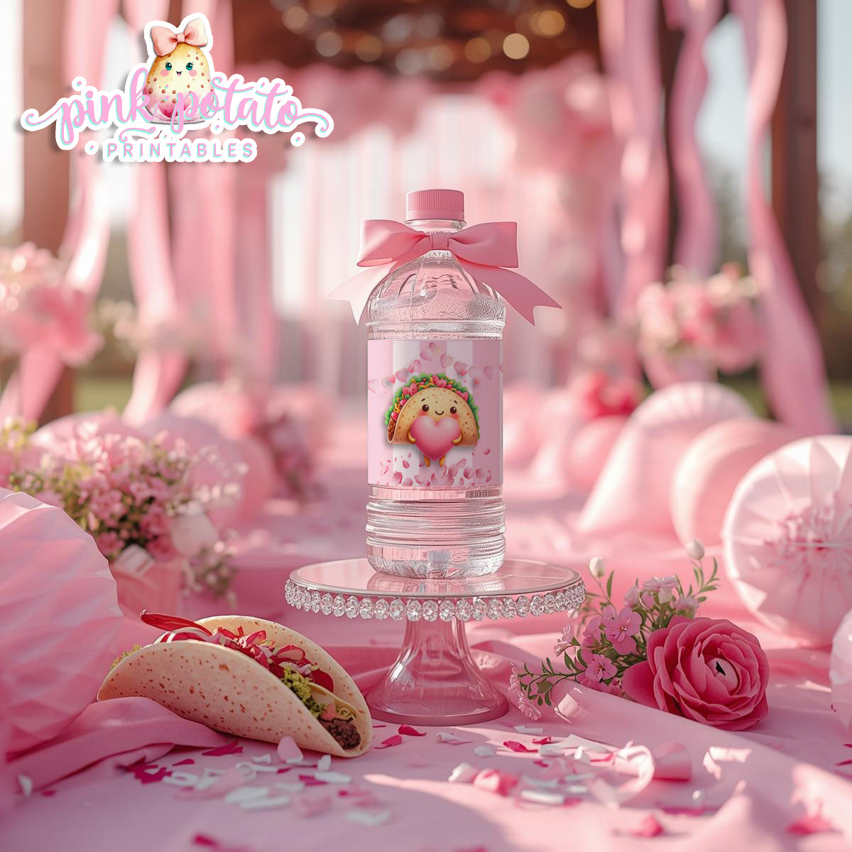 Pink Valentine-Taco Bar-Water Bottle Labels-Valentine's Day-Waterbottle-Valentine's Party-INSTANT DOWNLOAD