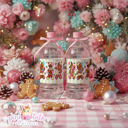 Gingerbread Cookies-Water Bottle Labels-Drink Wrappers-Cookie Decorating-Gingerbread Decorating-Printable-Christmas Party-INSTANT DOWNLOAD