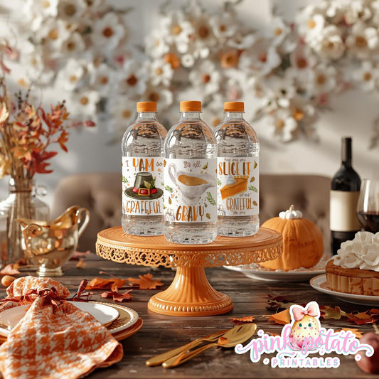 Turkey Day I-Water Bottle Labels-Printable-Thanksgiving Labels-Thanksgiving Dinner-Holiday Party-Pumpkin Pie-INSTANT DOWNLOAD