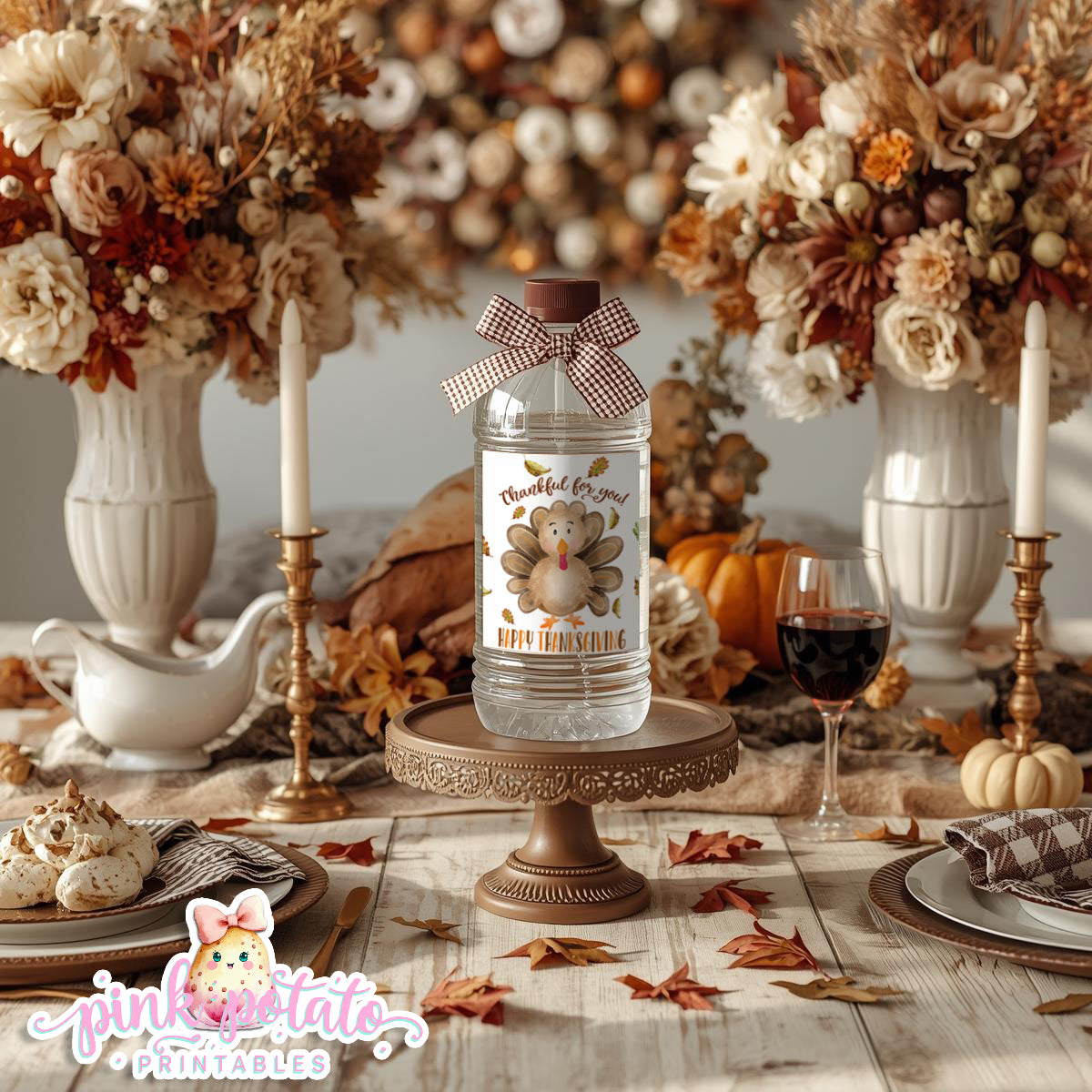 Turkey Day II-Water Bottle Labels-Printable-Thanksgiving Labels-Thanksgiving Dinner-Holiday Party-Pumpkin Pie-INSTANT DOWNLOAD