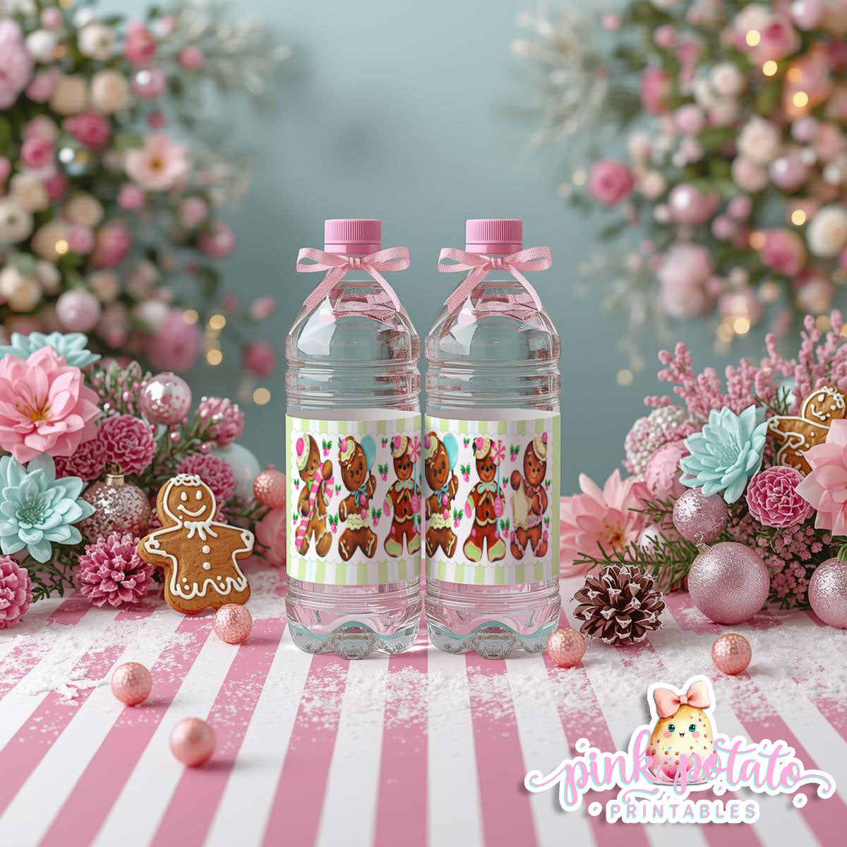 Gingerbread Cookies-Water Bottle Labels-Drink Wrappers-Cookie Decorating-Gingerbread Decorating-Printable-Christmas Party-INSTANT DOWNLOAD